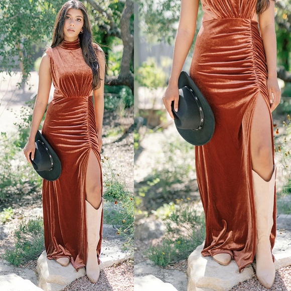 REVELRY Beck Velvet Dress RUST Full Length Party Portraits Wedding FALL sz 20 - Picture 2 of 10